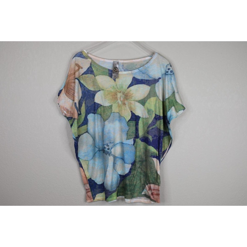 Go Couture Womens Multicolor Floral Short Sleeve Pullover Top Size Smallโ